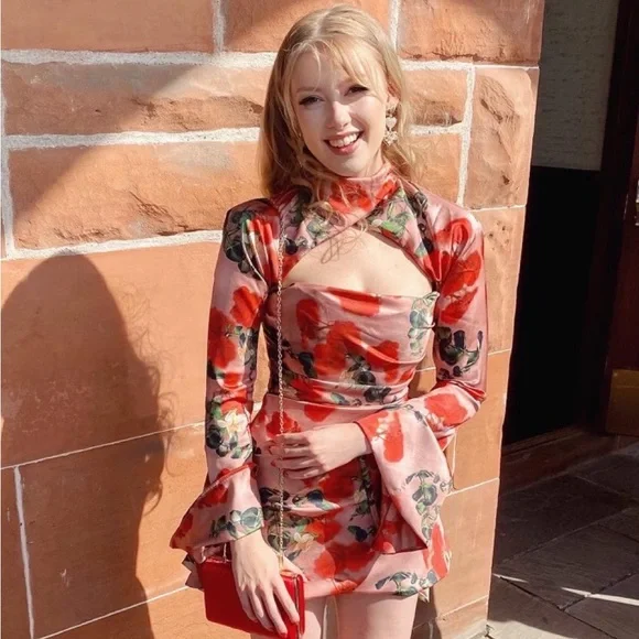 HOUSE OF CB 'Toira' Rose Print Draped Corset Dress - Picture 8 of 12